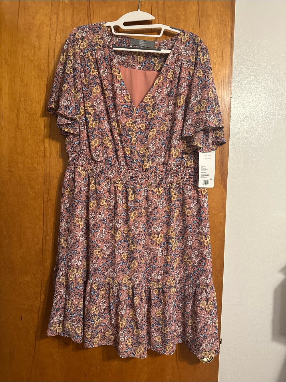 Smocked Waist Floral Midi Dress in Mauve Pink